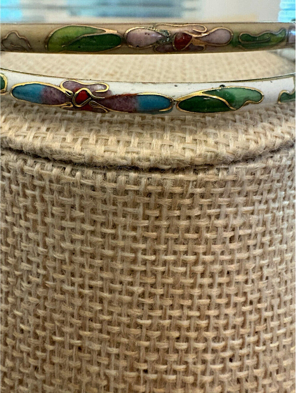 Estate vintage cloisonné Enamel Metal Bangle Bracelet Set